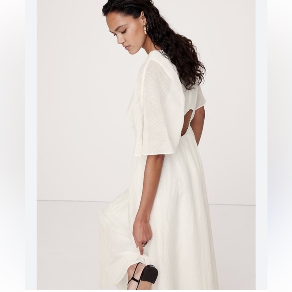 NWT Banana Republic Formal linen and silk midi maxi White Textured Dress